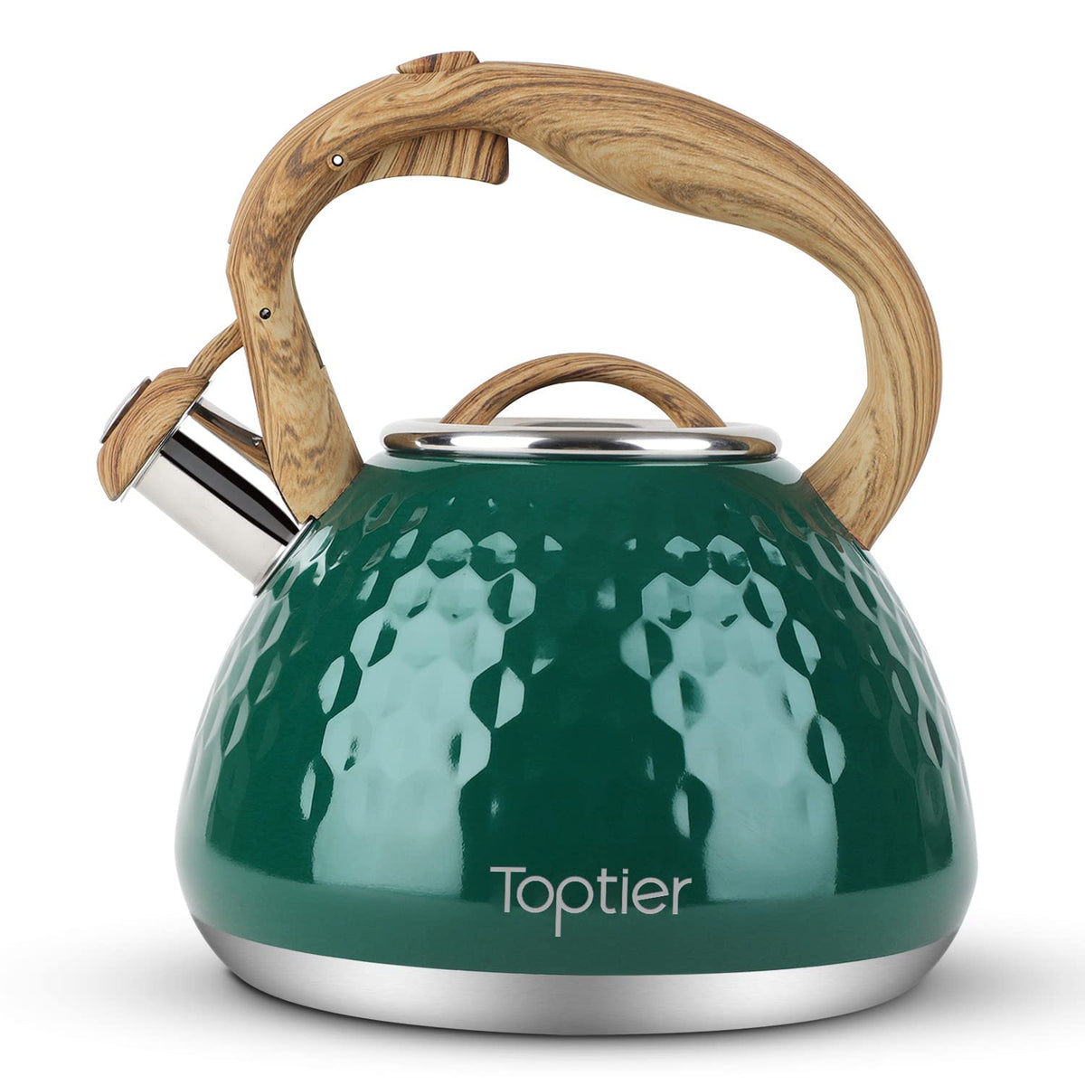 Tea Kettle, Toptier Teapot Whistling Kettle with Wood Pattern Handle Loud Whistle, Food Grade Stainless Steel Tea Pot for Stovetops Induction Water Kettle, 2.7-Quart Butterfly