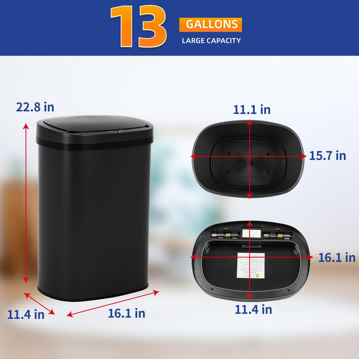 BestOffice | 13 Gallon Stainless Steel Trash Can with Lid | Steel