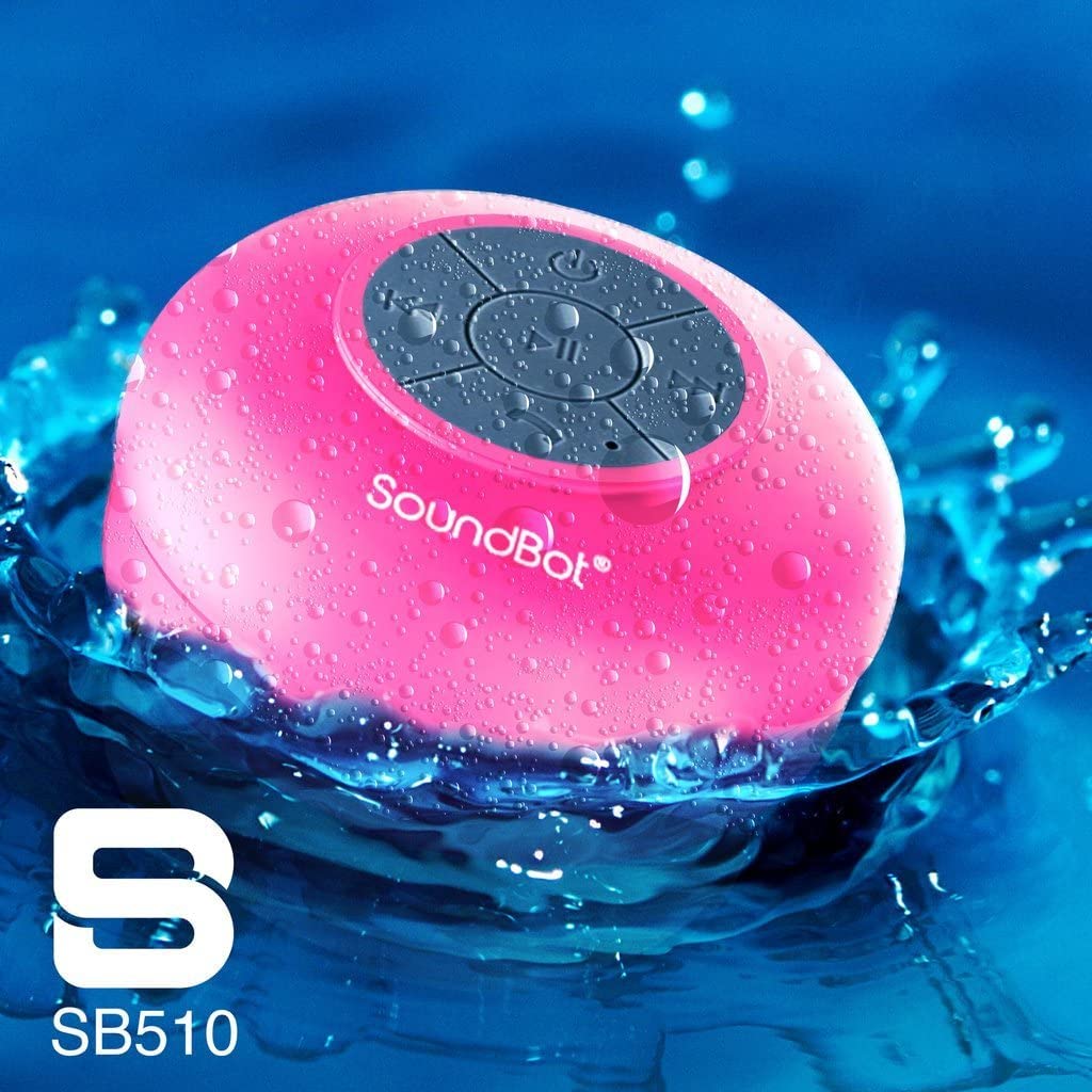 Soundbot® Waterproof Shower Speaker HD Water Resistant Bluetooth Handsfree Portable with Loud Clear Sounds 6+hrs of Playtime, Wireless Suction Cup Small Durable for Outdoors Travel Home SB510 (Black)