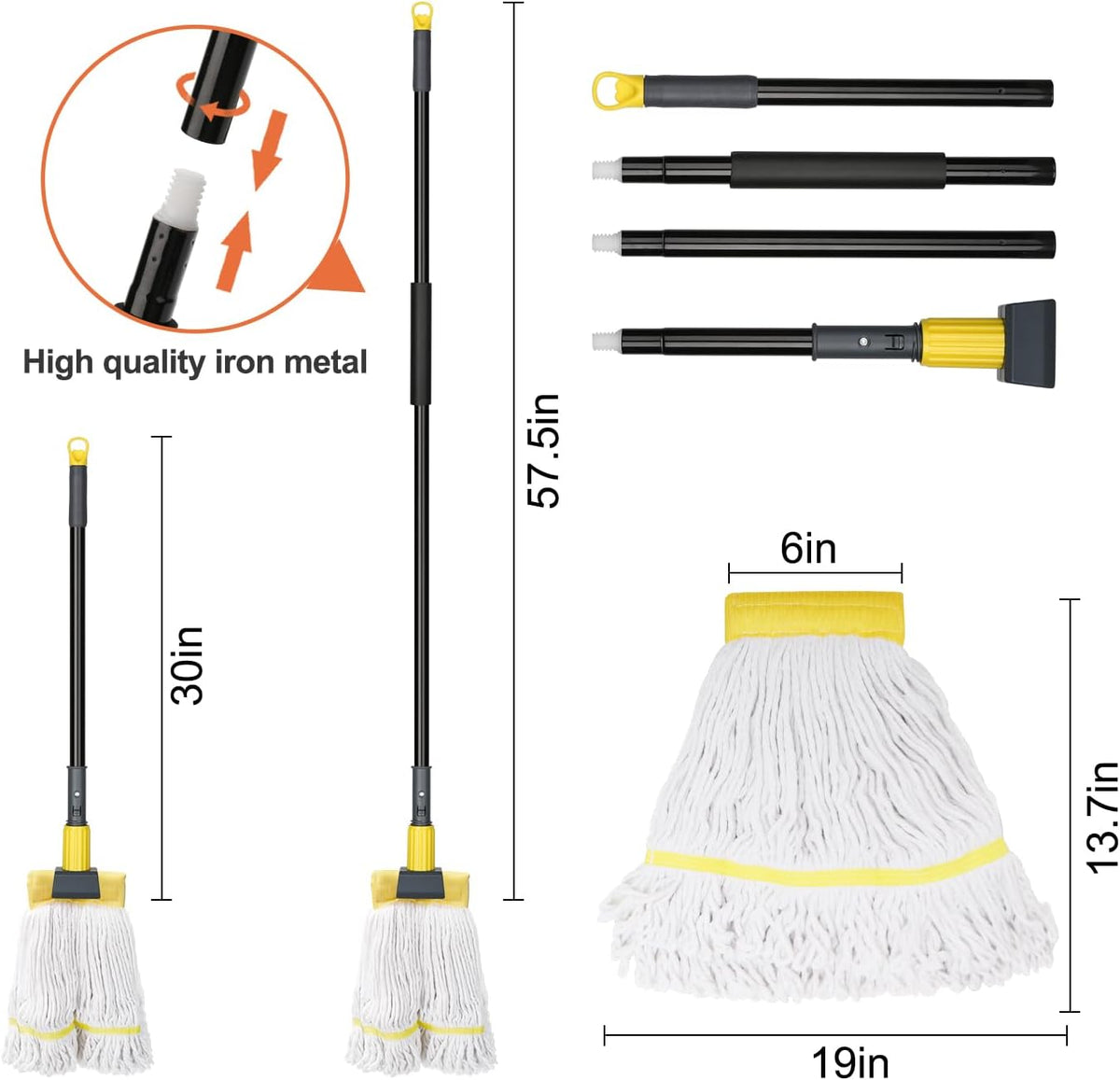 KeFanta Commercial Mop Heavy Duty Industrial Mop,60" String Wet Cotton Mops