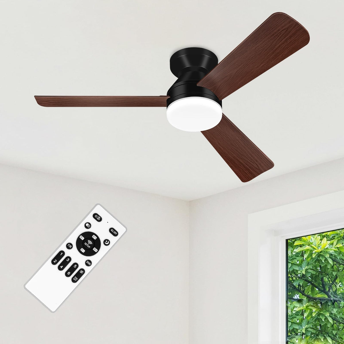 42'' Black Low Profile Ceiling Fans with Lights and Remote Control