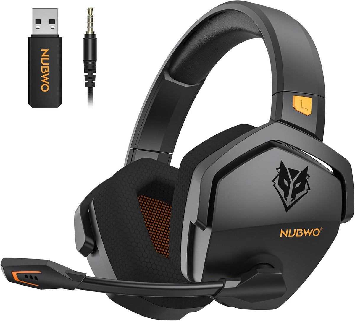 NUBWO Wireless Gaming Headset with Mic for Ps5 Ps4 PC, Zero Interference, 100-Hour Battery All-Day Play, 23ms Sync for Fortnite & Call of Duty/FPS Gamers, Triple Mode All Devices Compatible - Orange