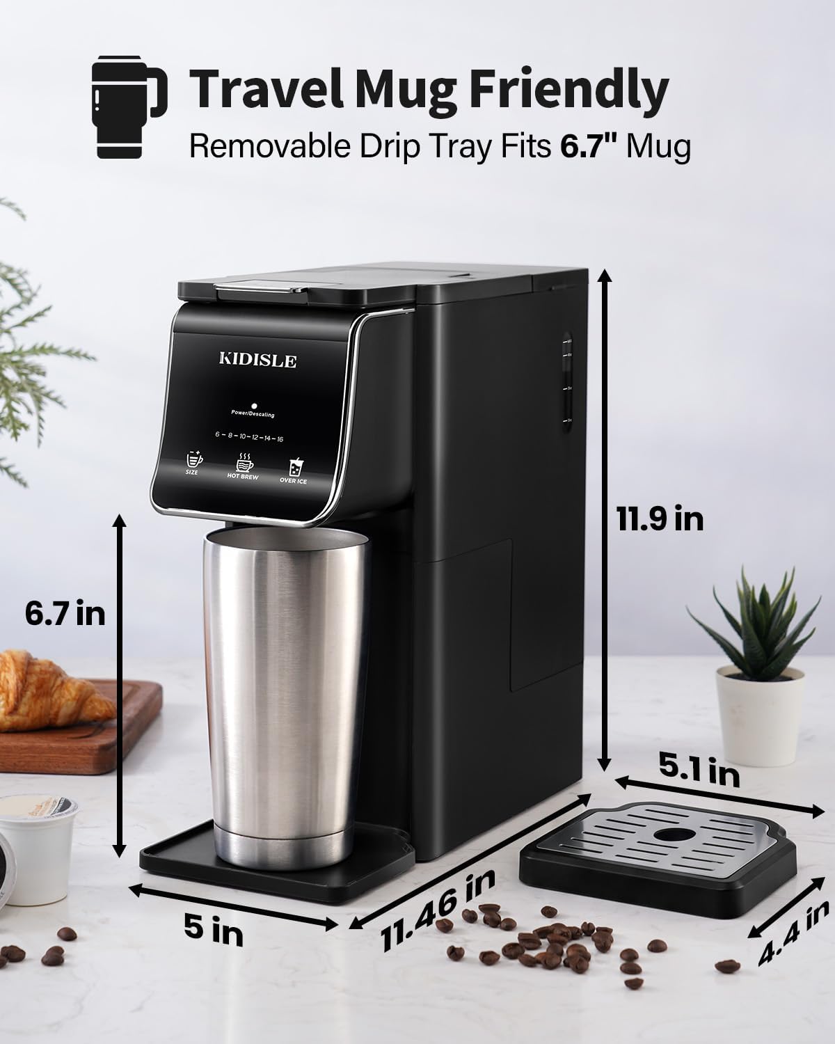 KIDISLE Single Serve K Cup & Ground Coffee Maker, Hot & Iced Brew, Black