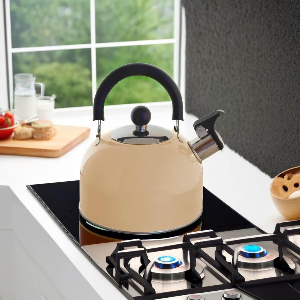 Lily's Home 2 Quart Stainless Steel Whistling Tea Kettle, the Perfect Stovetop Tea and Water Boilers for Your Home, Dorm, Condo or Apartment. (Blue)