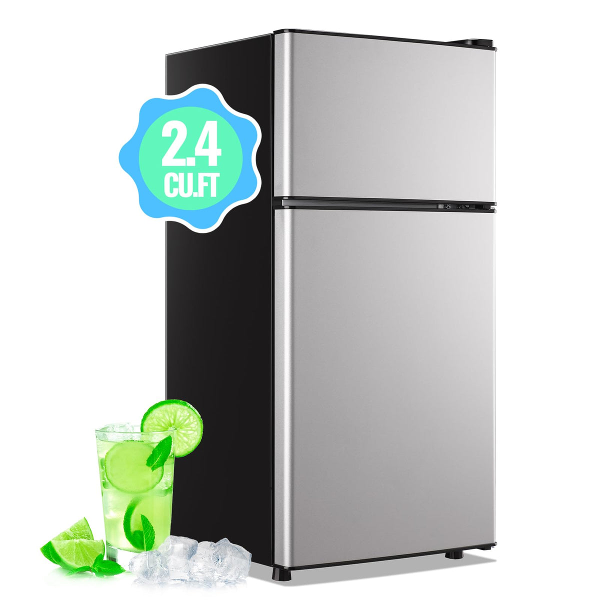 45L Personal Double‑Door Mini Fridge With Freezer, Pink