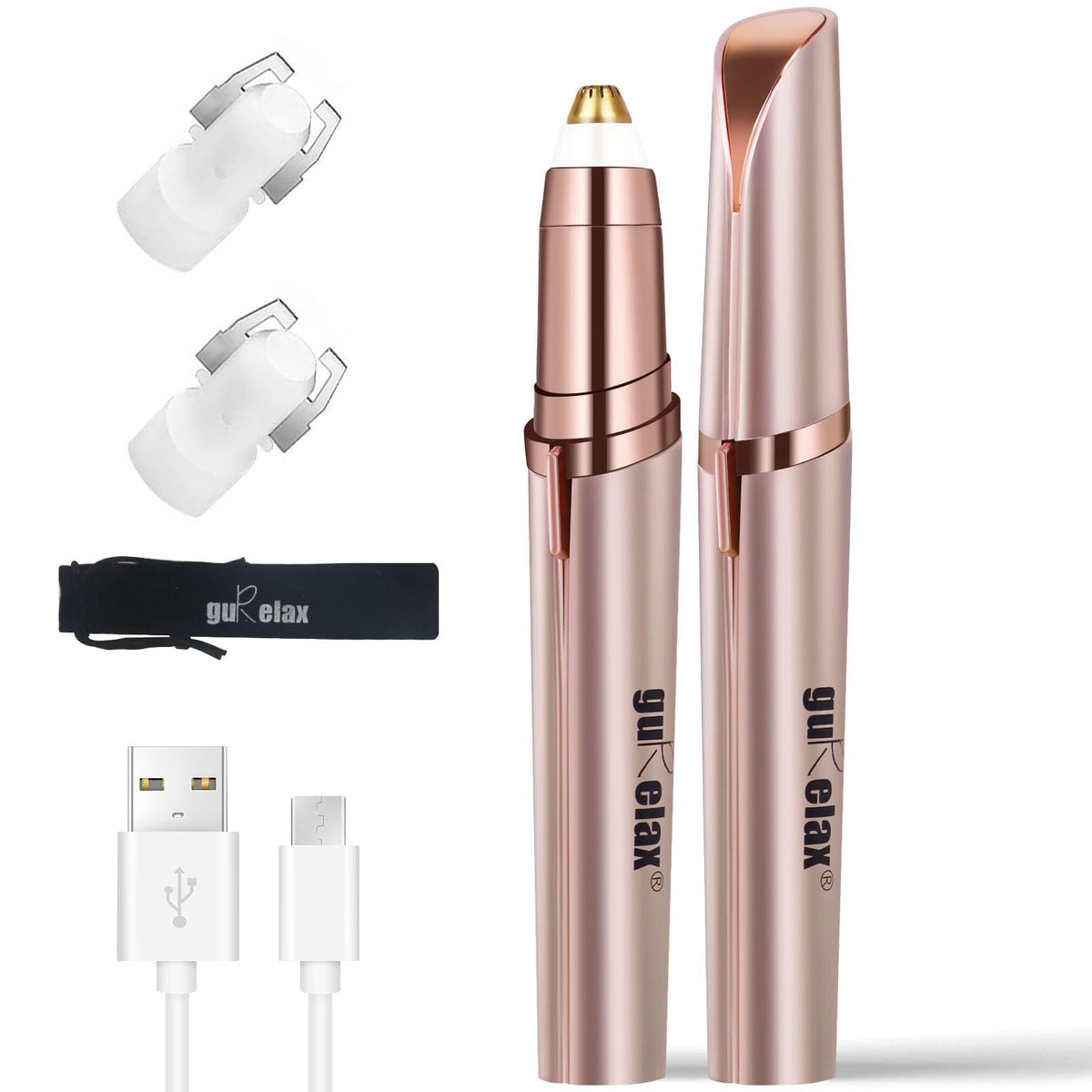 gurelax Eyebrow Hair Remover, Electric Eyebrow Trimmer for Women,Face and Eye Brow Razor with LED Light for Women Rechargeable with 2 x Replacement Heads (White)