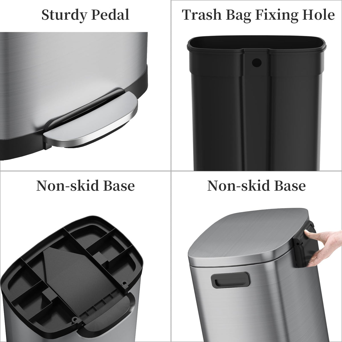 KdbK Kitchen Trash Can with Lid, 13 Gal Stainless Steel Pedal Garbage Can