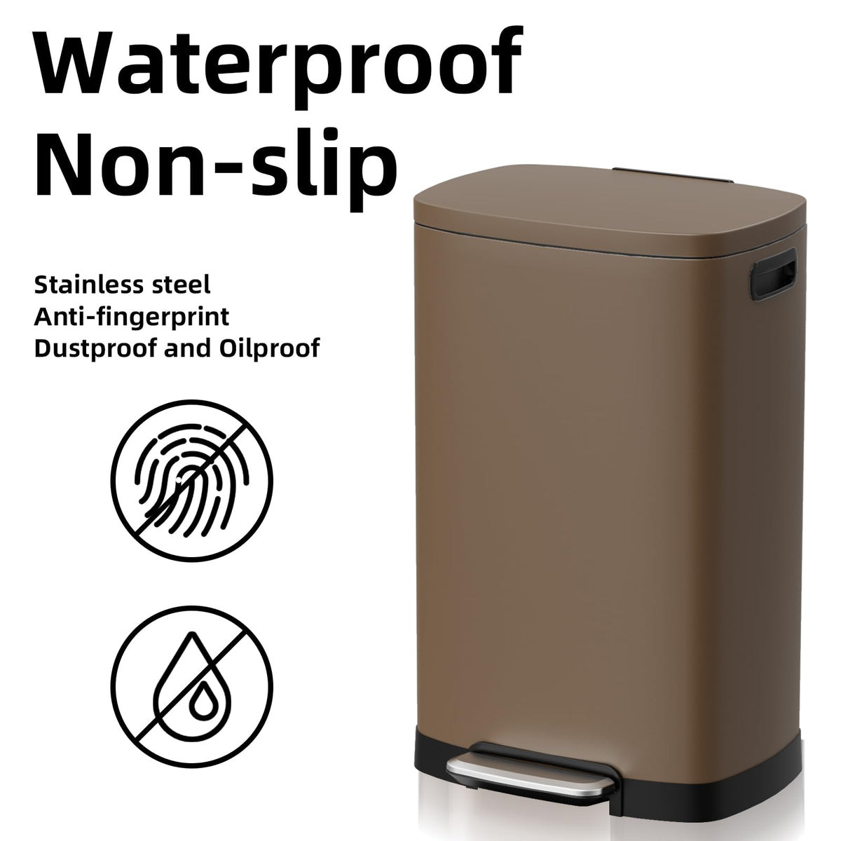 KdbK Kitchen Trash Can with Lid, 13 Gal Stainless Steel Pedal Garbage Can