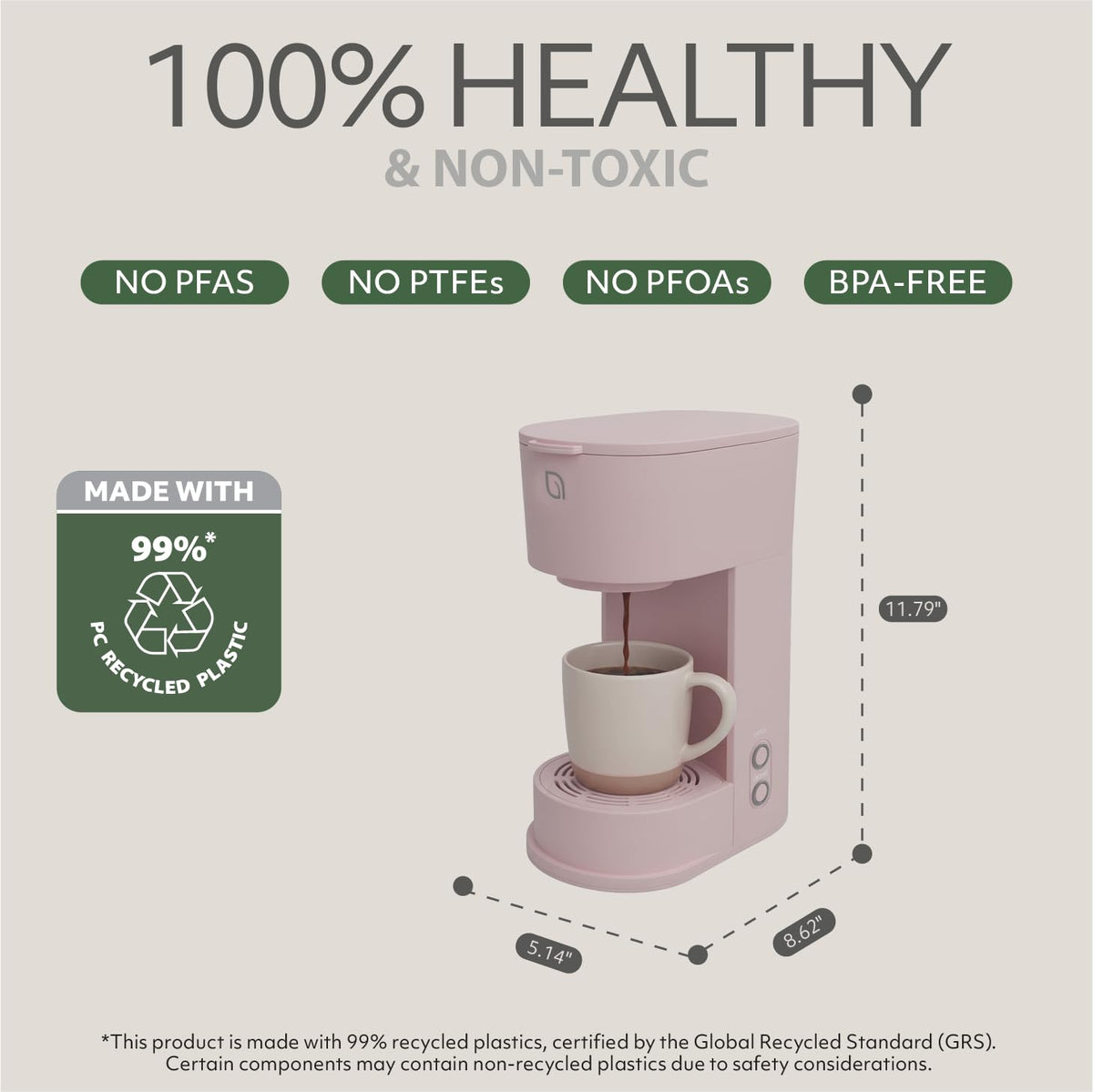WILLOW K-Cup Coffee Maker, Single Serve Coffee Maker with 6 to 12oz Brew Size & Strong Brew Option, Single Cup Coffee maker made with 99% PCR Recycled Plastics, Coffee Machine