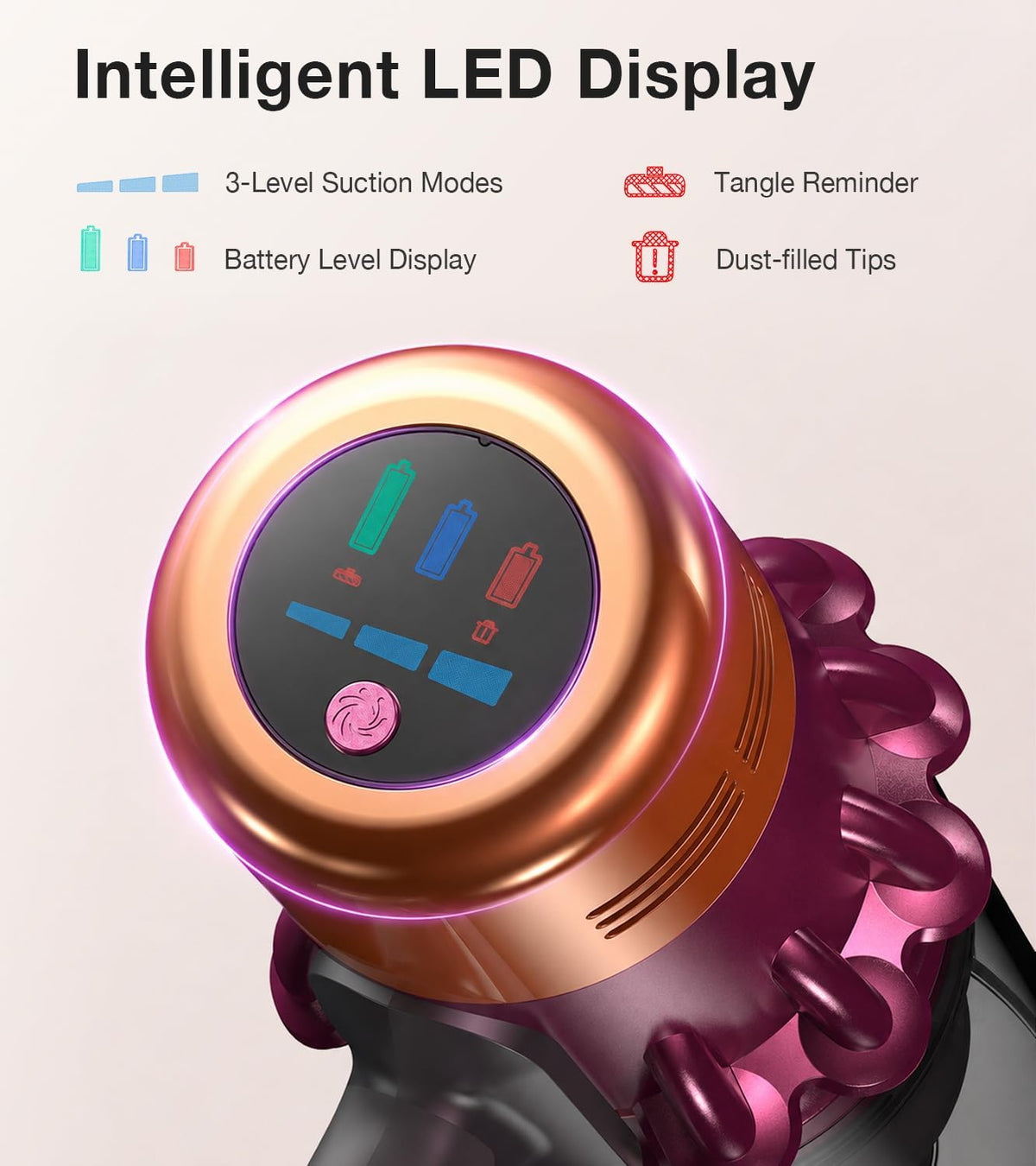 Cordless Vacuum Cleaner, 600W 50KPA 65Mins Vacuum Cleaners for Home, Stick Vacuum with Self-Standing, LED Display, Anti-Tangle Brush, 10-in-1 Lightweight Wireless Vacuum for Pet Hair Carpet Hard Floor