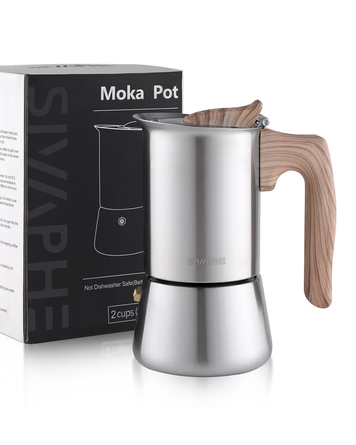 Sivaphe4 cups Stainless Steel Stovetop Espresso Coffee Maker | Induction Support 10 oz Intalian Moka Pot | Durable Cuban Coffee Maker 200ml(1 Cup=50ml)