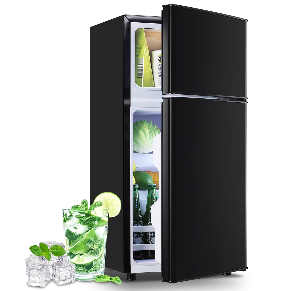 2.4 Cu.Ft Small Refrigerator with Freezer Dorm Mini Fridge Removable Plastic Shelves Ideal for Home, Office,Dormitory Silver