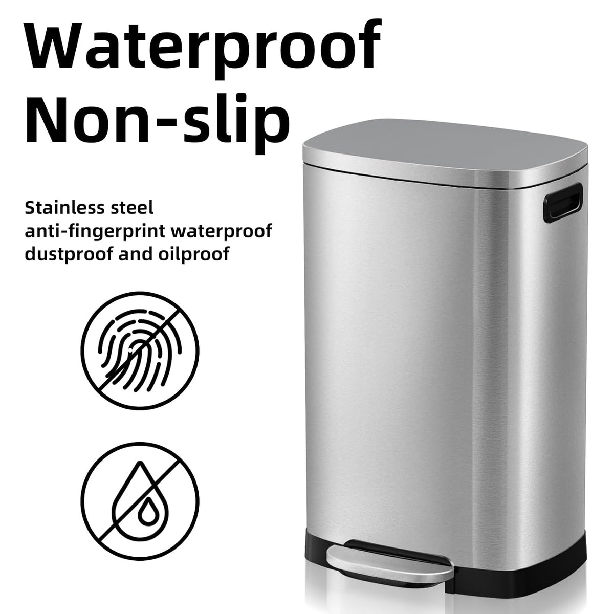 KdbK Kitchen Trash Can with Lid, 13 Gal Stainless Steel Pedal Garbage Can
