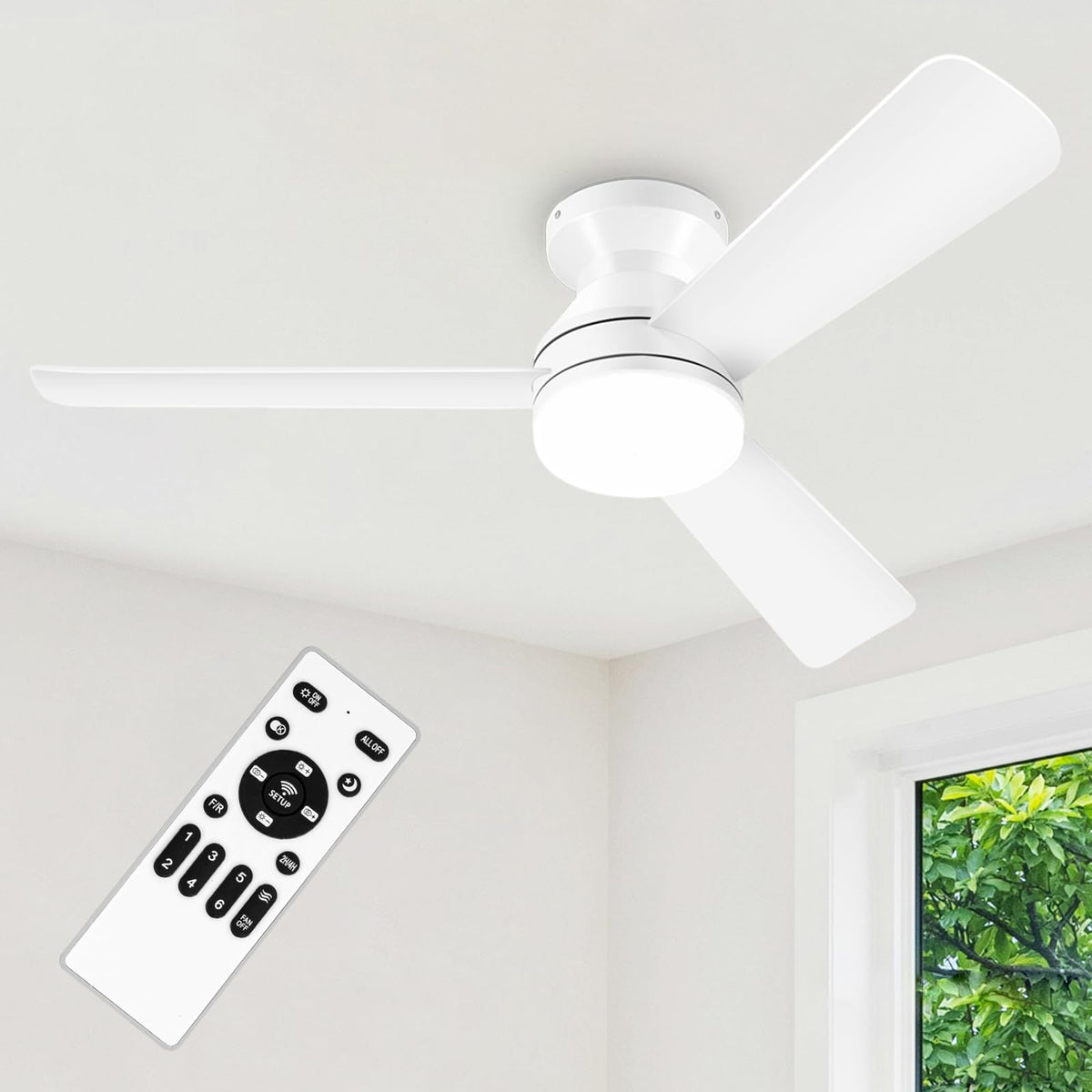42'' Black Low Profile Ceiling Fans with Lights and Remote Control