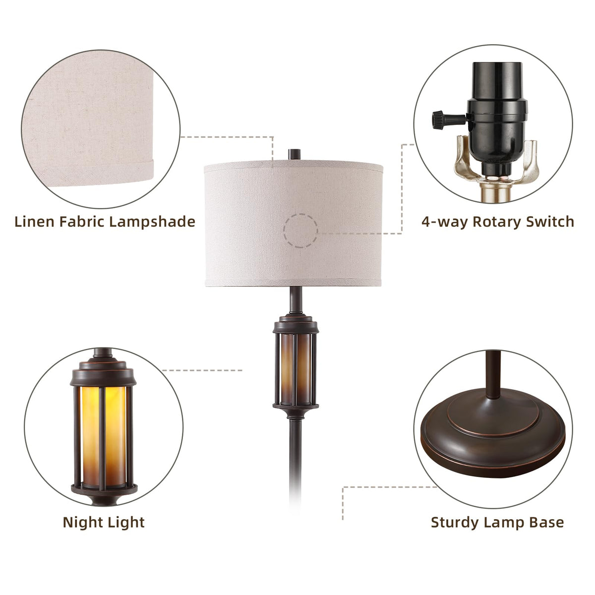 AIEAMPDO 65'' Farmhouse Floor Lamp for Living Room with 2 Light Sources