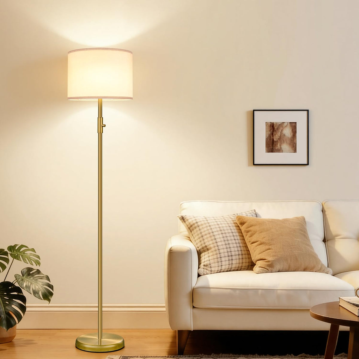 【Upgraded】 Dimmable Floor Lamp for Living Room,1000 Lumens Bulb Included, Modern Floor Lamps Simple Design with Linen Shade, Tall Standing Lamp for Bedroom Office Dining Room, Black Pole Lamp