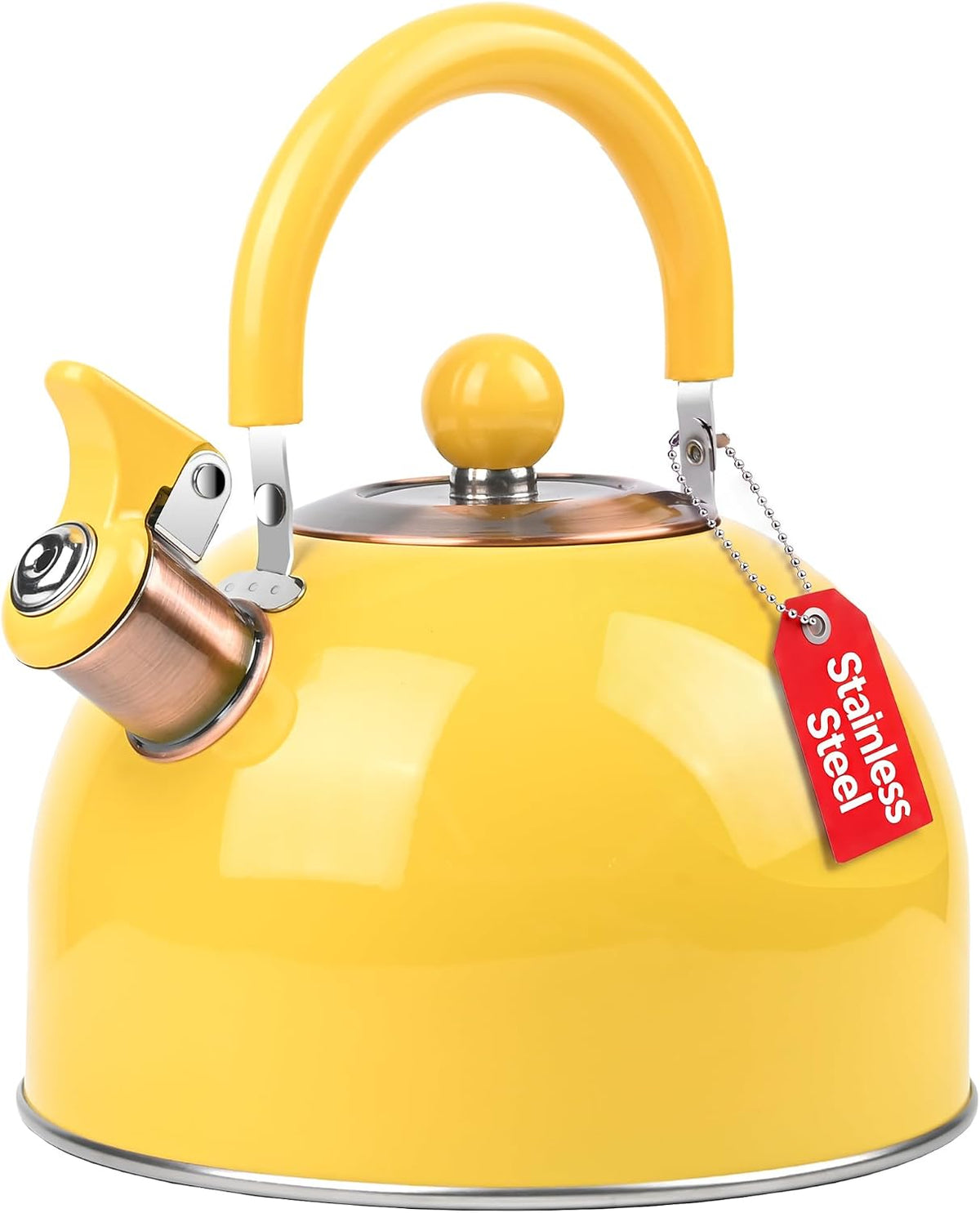 2.6 Quart Yellow Whistling Tea Kettle, Multiple Color Available, Stainless Steel Stovetop Teapot with Cool-Touch Handle, Loud Whistle, Induction Compatible for Gas, Electric & Glass Cooktops