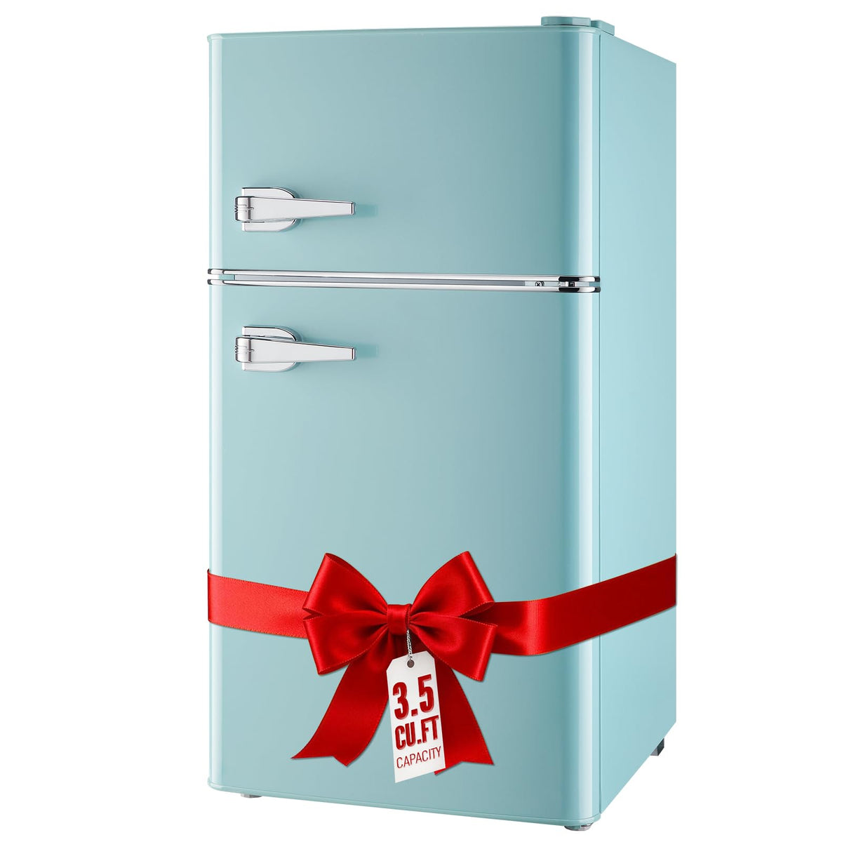 Mini Fridge with Freezer, 3.5 cubic feet 2- Doors Small Refrigerator Features 7 Gear Mechanical Control, Side Bottle Rack, Ideal for Dorm, Kitchen, Apartment, Office, Silver