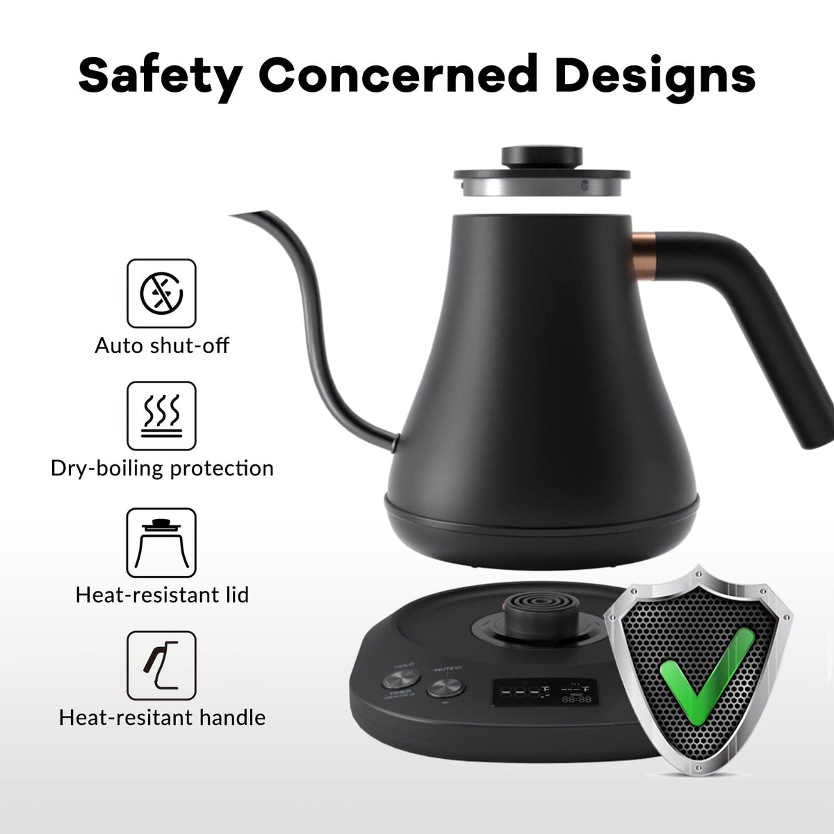 Mecity Electric Gooseneck Kettle With LCD Display Automatic Shut Off Retro Coffee Kettle Temperature Control Hot Water Boiler to Pour Over Tea, 1200 Watt Quick Heating Tea Pot, 0.8L, Stainless Steel