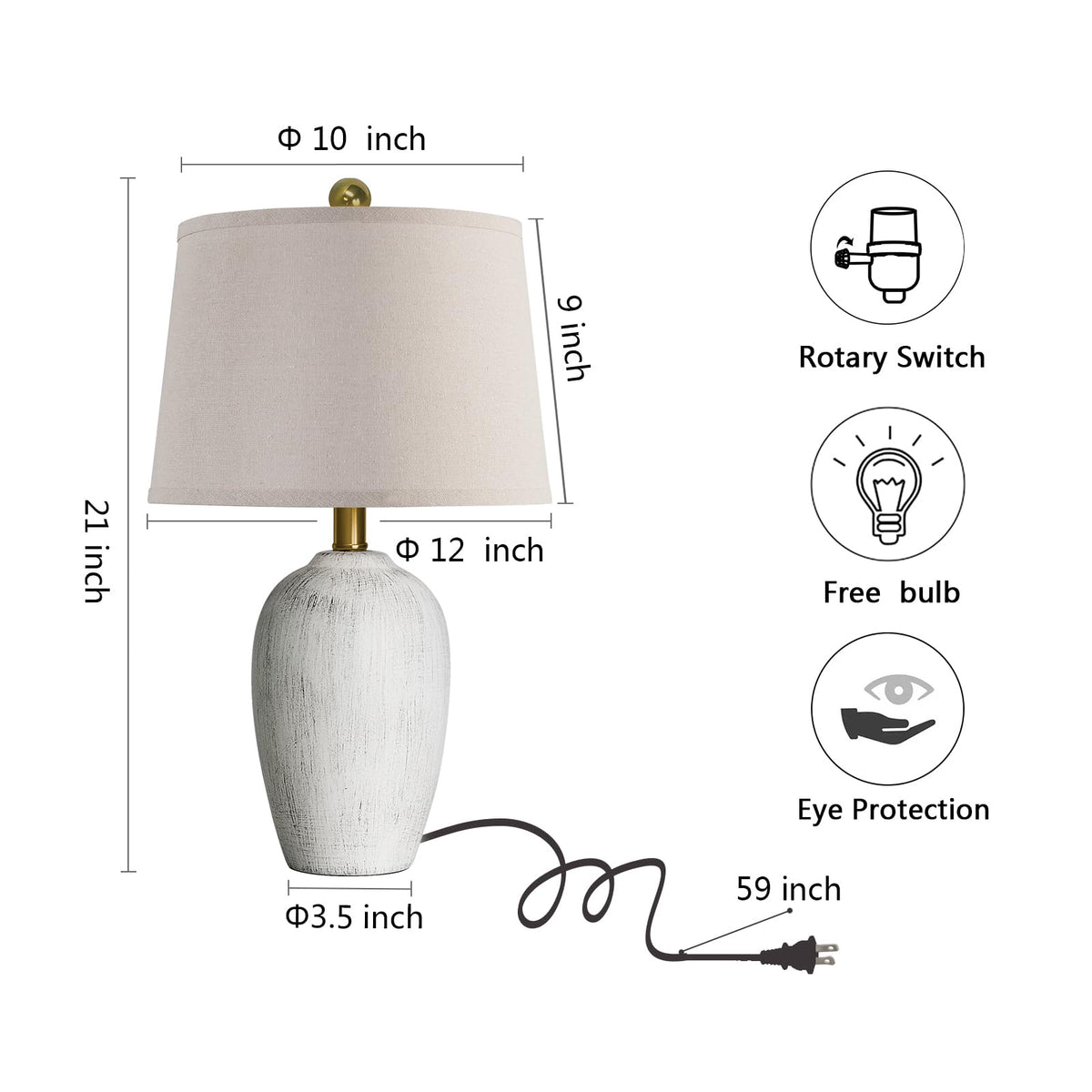 AIEAMPDO 21'' Set of 2 Farmhouse Ceramic Small Table Lamps for Living Room Bedroom, Nightstand Rustic Brown Desk Lamp for Bedside End Table Entryway, 2 LED Bulbs Included