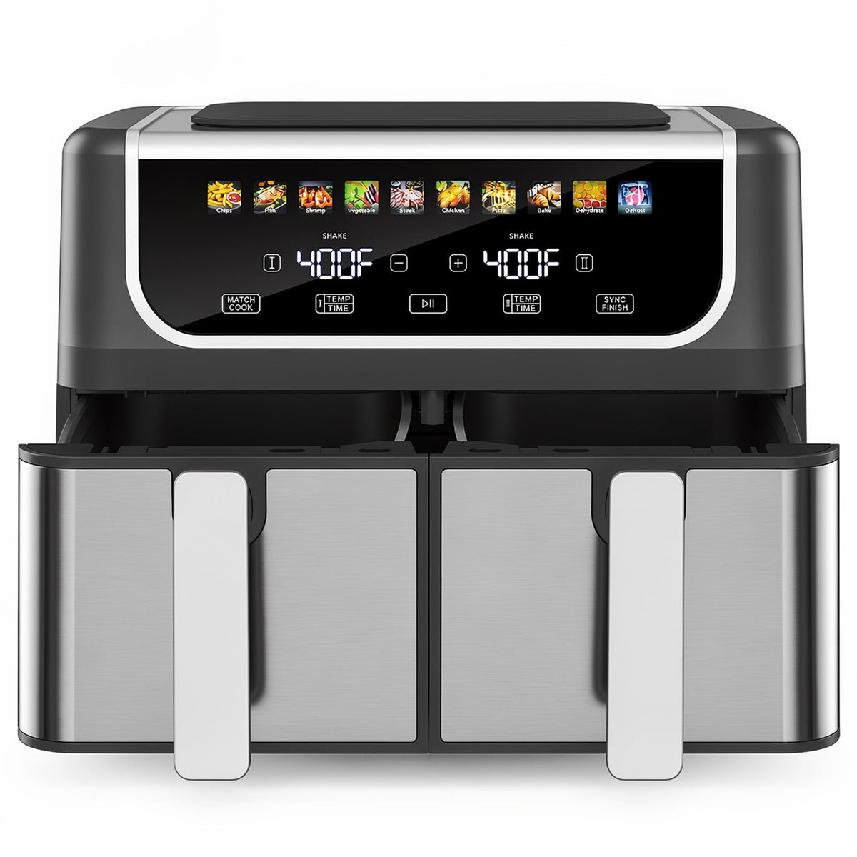 OLIXIS Dual Air Fryers with 2 Baskets 9.5 Quarts Large Airfryer 10-in-1
