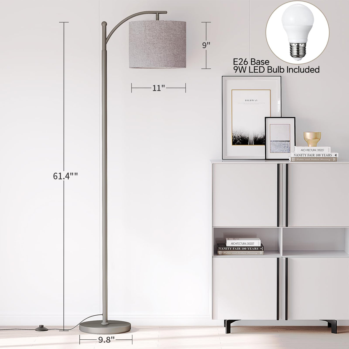 SUNMORY Arc Floor Lamp, Modern Floor Lamp with 3 Color Temperatures Bulb