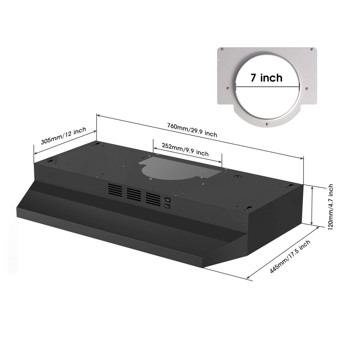 SNDOAS 30 inch Range Hood Ducted/Ductless Convertible Stainless Steel Range Hood Under Cabinet with Rocker Button Control,Vent Hood with LED Light,2 Speed Exhaust Fan,Under Cabinet Hood,Silver