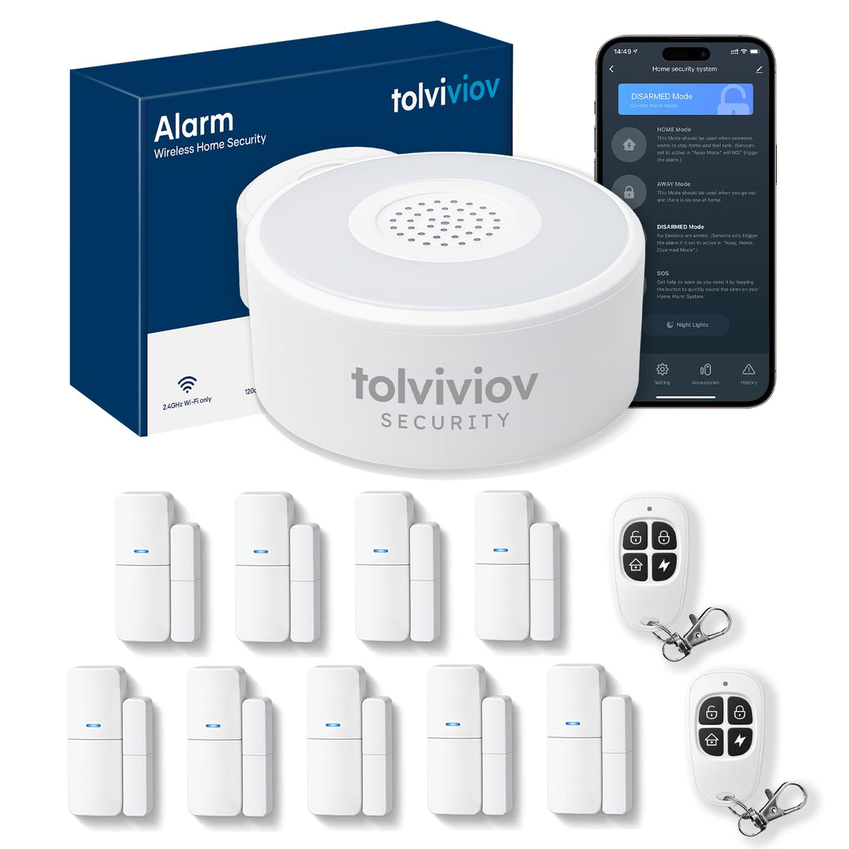 WiFi Door Alarm System, 8-Piece DIY Wireless Alarm Kit with Door Sensors