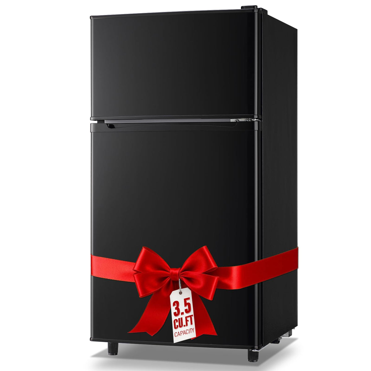 Mini Fridge with Freezer, 3.5 cubic feet 2- Doors Small Refrigerator Features 7 Gear Mechanical Control, Side Bottle Rack, Ideal for Dorm, Kitchen, Apartment, Office, Silver