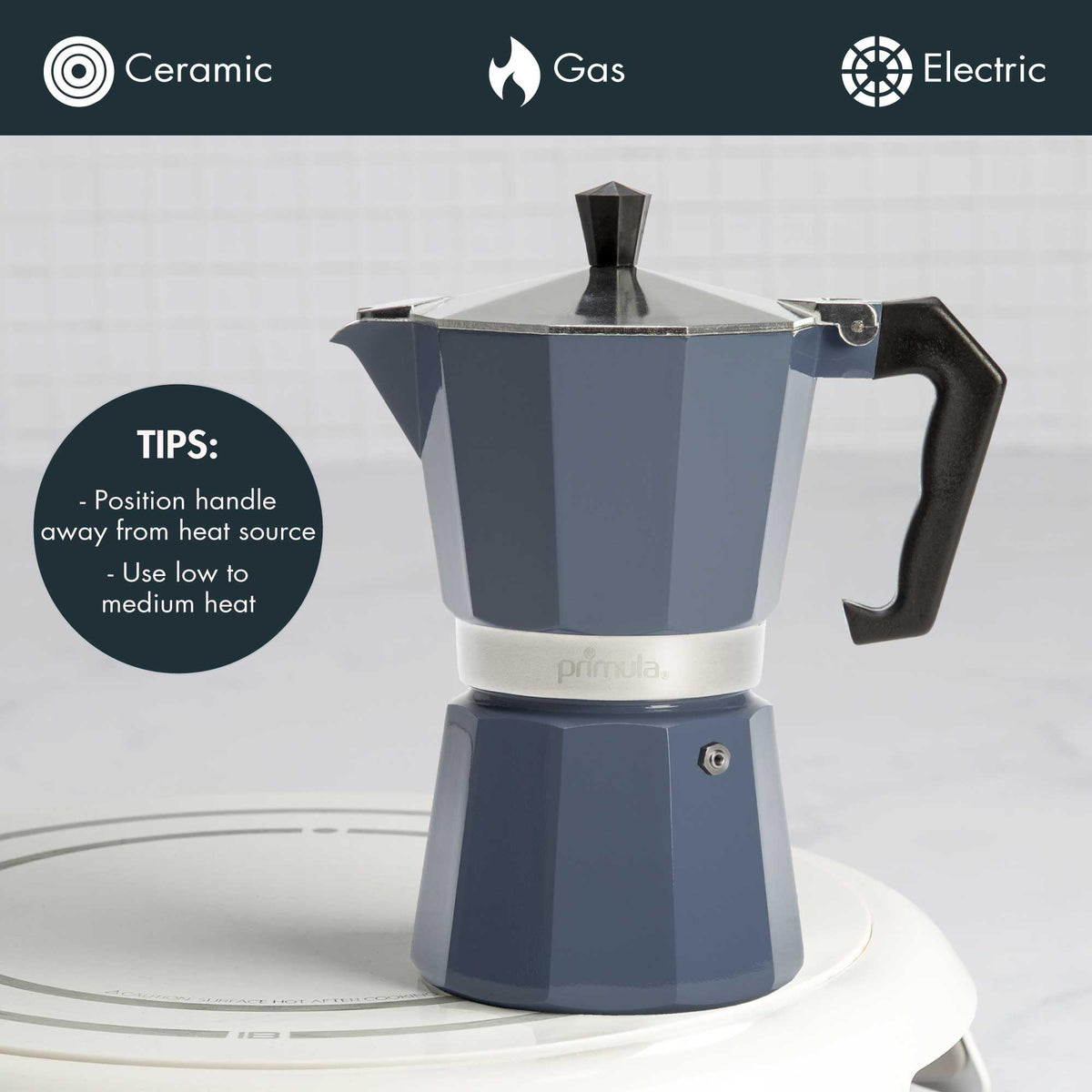 Primula Classic Stovetop Espresso and Coffee Maker, Moka Pot for Italian and Cuban Café Brewing, Greca Coffee Maker, Cafeteras, 9 Espresso Cups, Silver