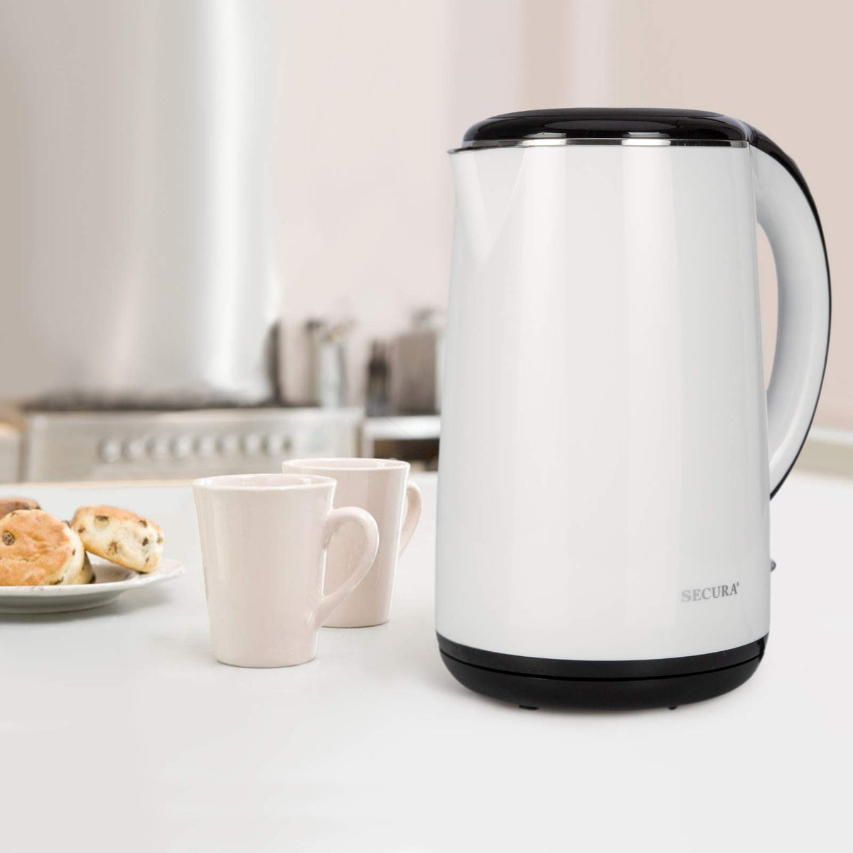 Secura Original Stainless Steel Double Wall Electric Water Kettle 1.8 Quart with Auto Shut-Off & Boil-Dry Protection, Dark Purple SWK-1701DP/HB-3227B