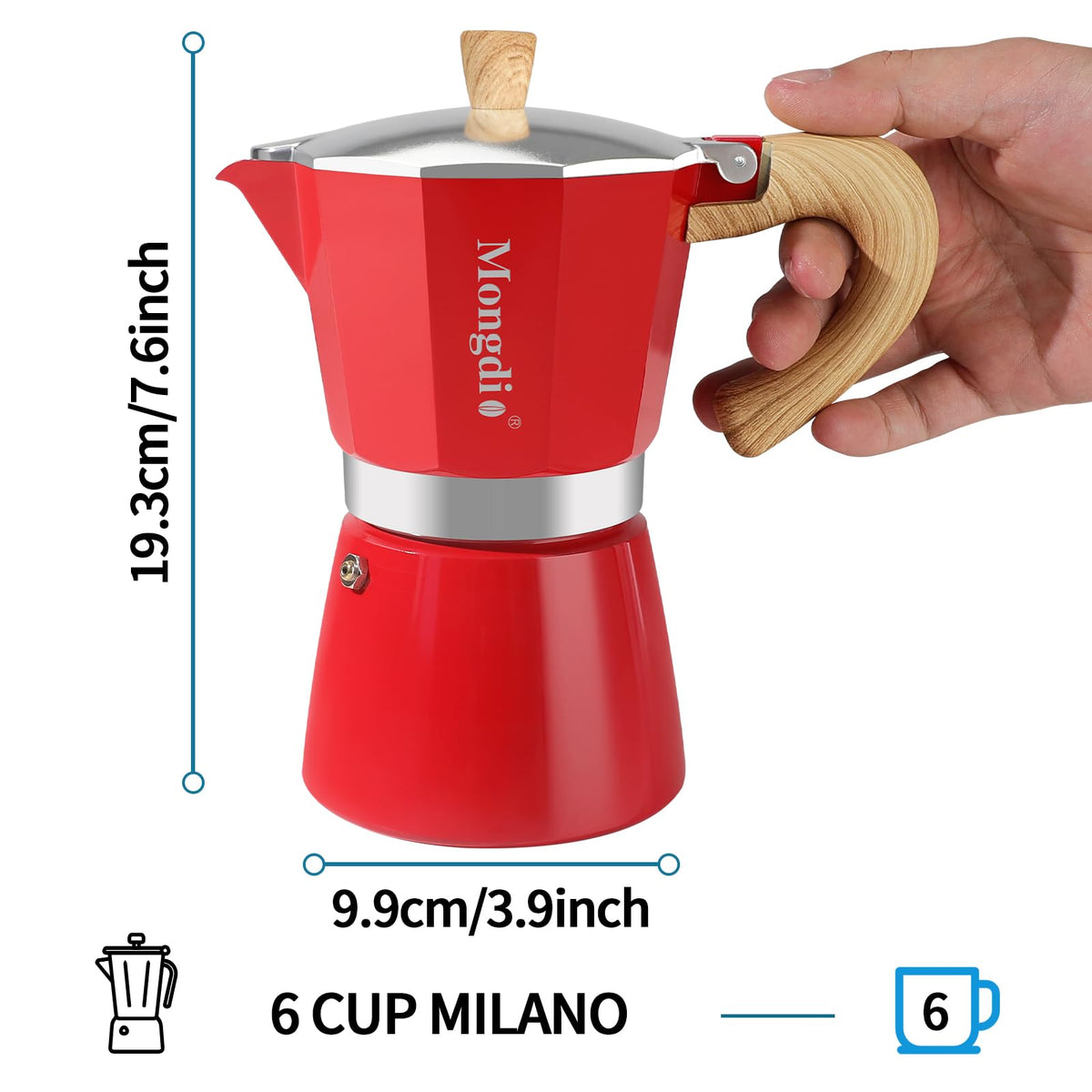 Mongdio Stovetop Espresso Maker Moka Pot, Cuban Coffee Maker Stove Top Coffee Maker Moka Italian Espresso Greca Coffee Maker Brewer Percolator, 6 Espresso Cups, 10 oz - Black