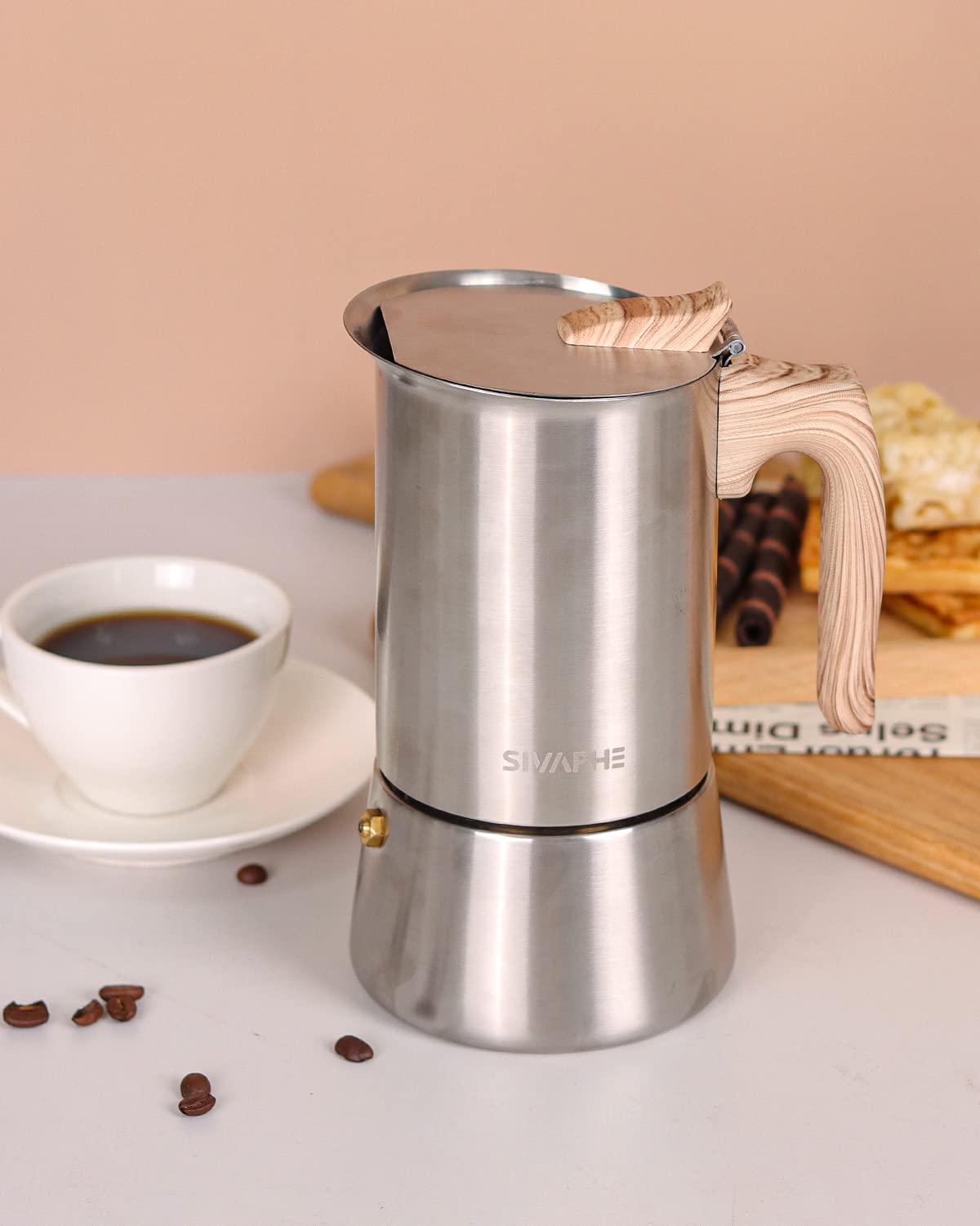 Sivaphe4 cups Stainless Steel Stovetop Espresso Coffee Maker | Induction Support 10 oz Intalian Moka Pot | Durable Cuban Coffee Maker 200ml(1 Cup=50ml)