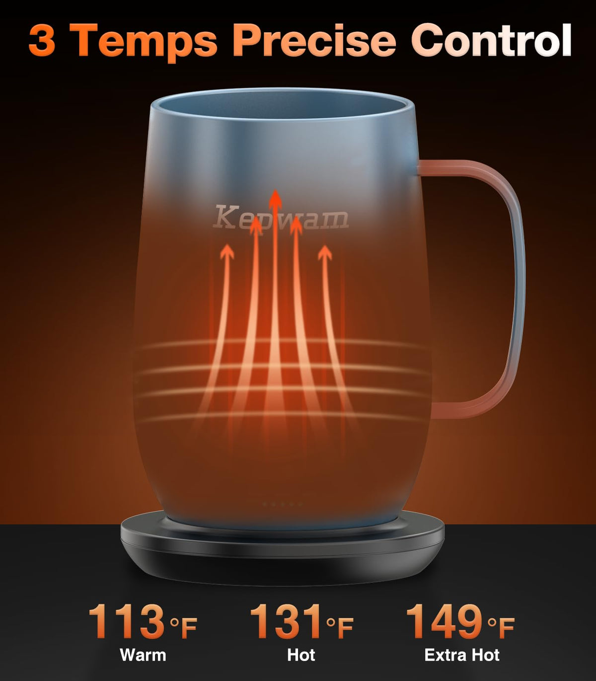 Kepwam Self-Heating Coffee Mug T2, 16oz Electric Heated Mug Hot Up to 149℉