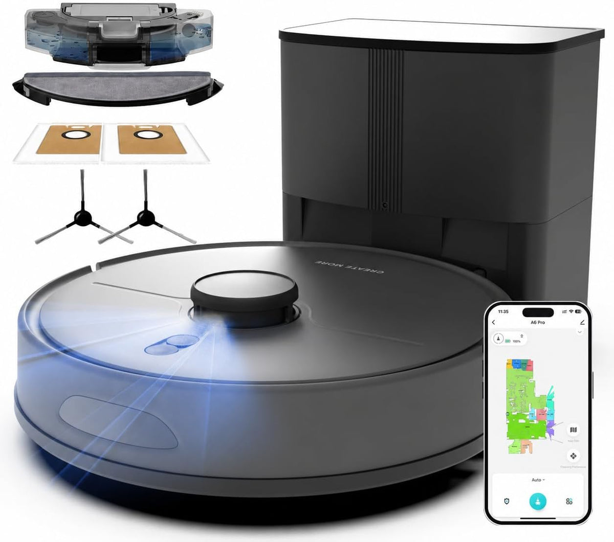 Robot Vacuum and Mop with Self-Emptying Station, 90 Days Hands-Free Robotic Vacuum Cleaner, 10000Pa Super Suction, LiDAR Navigation, Smart Mapping, WiFi/App/Voice Control for Home Pet Hair Hard Floors