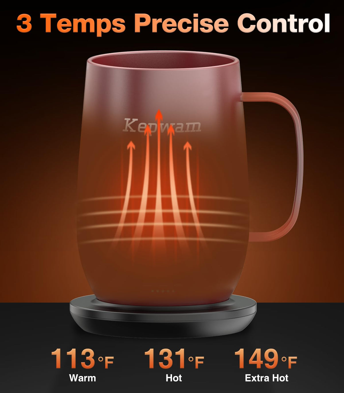 Kepwam Self-Heating Coffee Mug T2, 16oz Electric Heated Mug Hot Up to 149℉