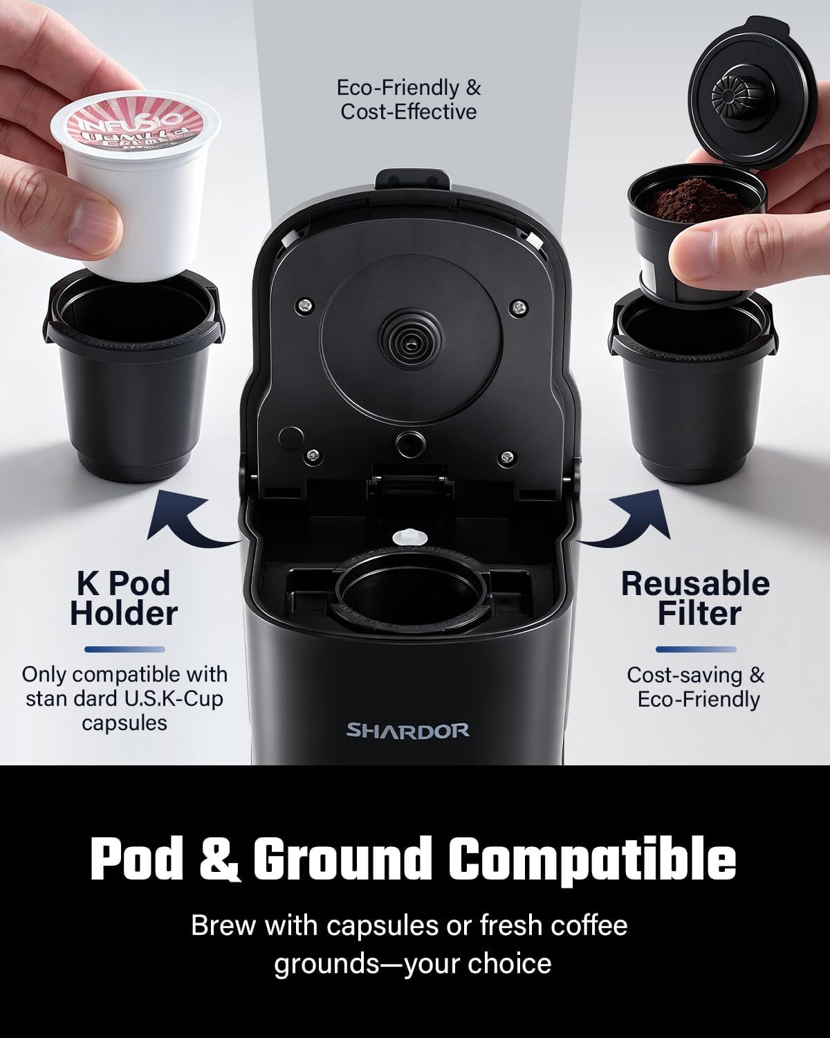 SHARDOR Mini Single Serve Coffee Maker for K-Cup Pods & Grounds, Hot & Iced