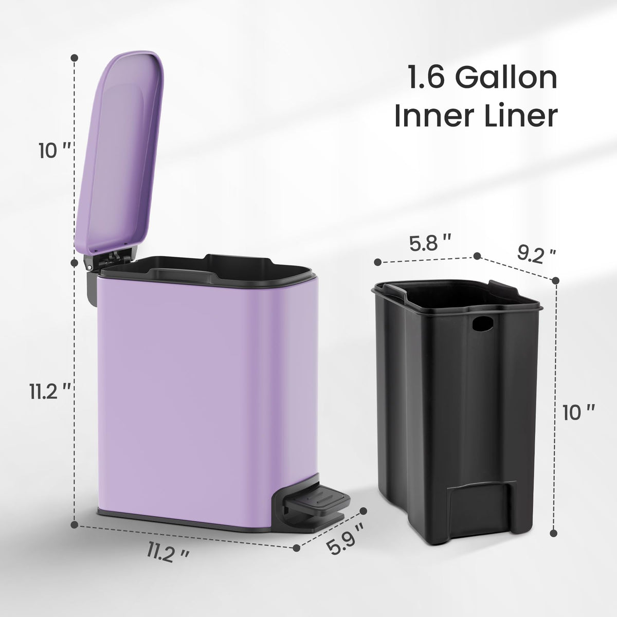 Cesun Small Bathroom Trash Can with Lid, 1.6 Gal, Soft Close, Matte Black