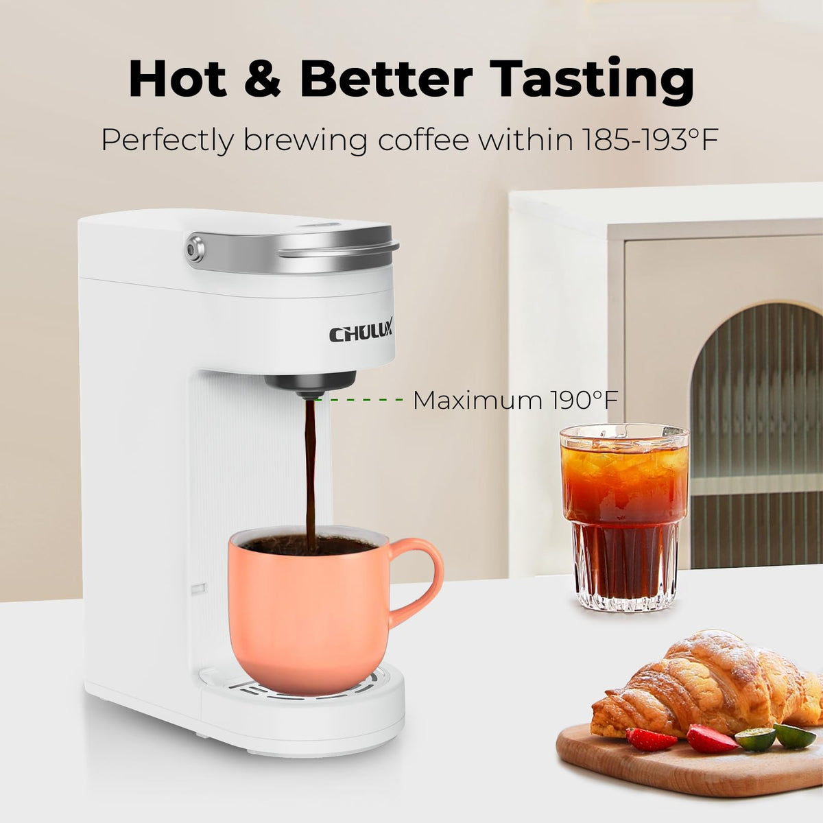 CHULUX Slim Single Serve Coffee Maker for K Cup, One Cup Design, Matte Navy