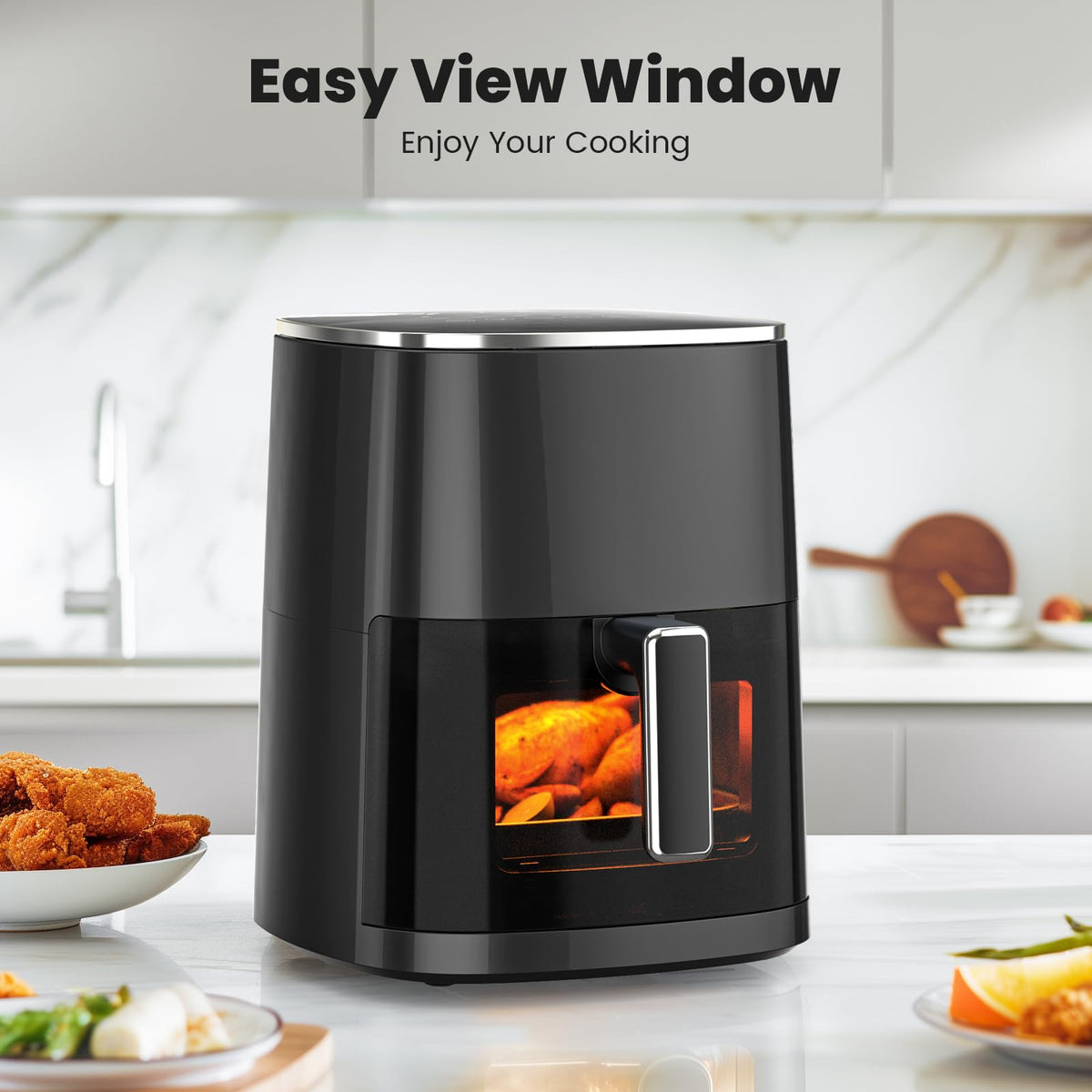 Sweetcrispy Air Fryer 6 Quarts with Window, 12-in-1 Square Airfryer Oven for Family, 400°F Rapid Air Crispy Technology, Roast Bake Dehydrate, Nonstick & Easy-Clean Basket