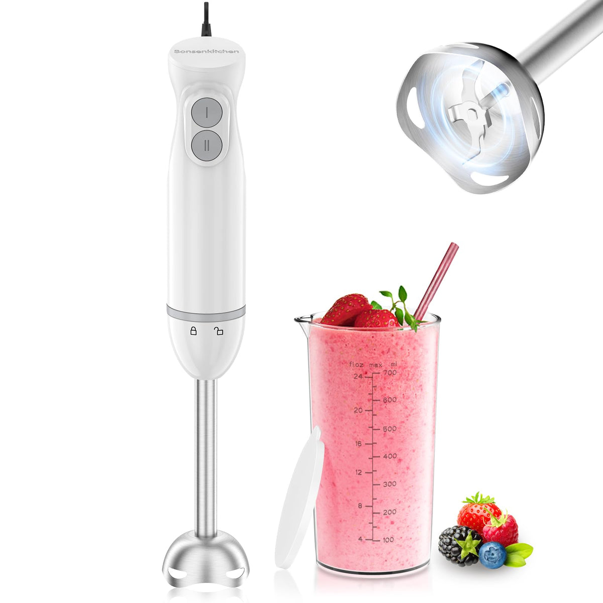 Bonsenkitchen Immersion Hand Blender, Smoothie, Puree, Baby Food