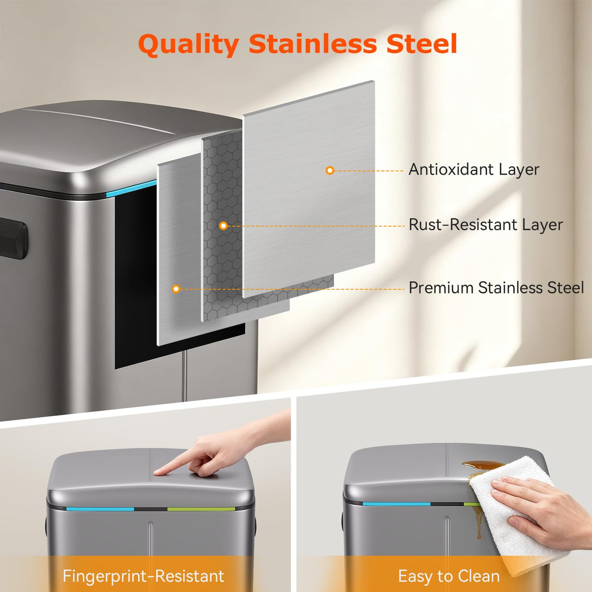 PayLessHere | 13G Trash Can with Lid | Steel | Removable Inner Bucket