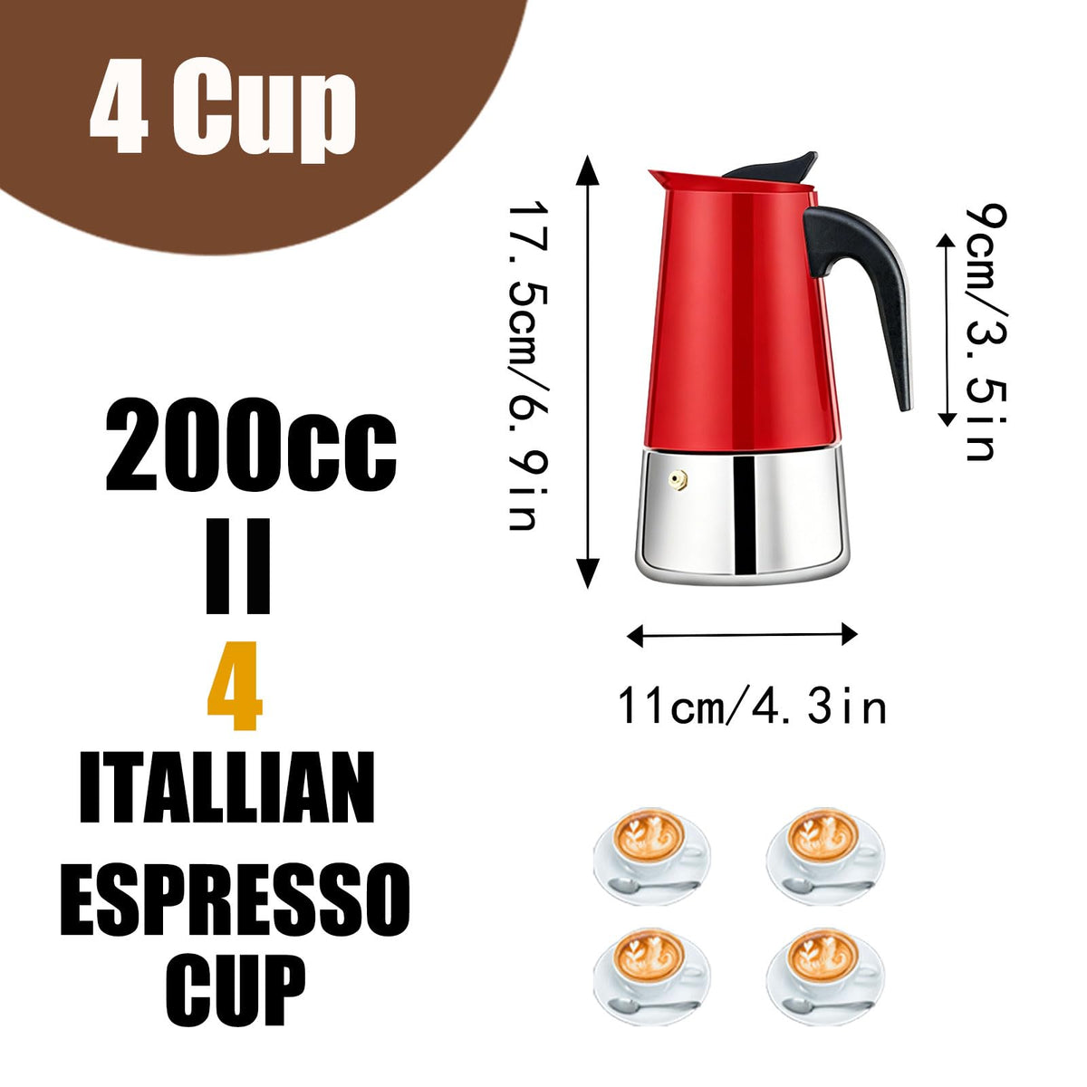 6 Cup Stovetop Espresso Maker Stainless Steel Moka Pot Stove Top Percolator Italian Coffee Makers Capable Mocha Greca Machine Cafe Classic Induction Cookers for Home and Camping 300ml 10oz