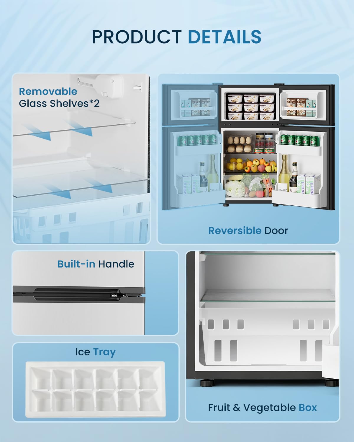 Feelfunn 2.5 Cu.Ft Mini Fridge with Freezer, 2 Door Dorm Fridge, Silver