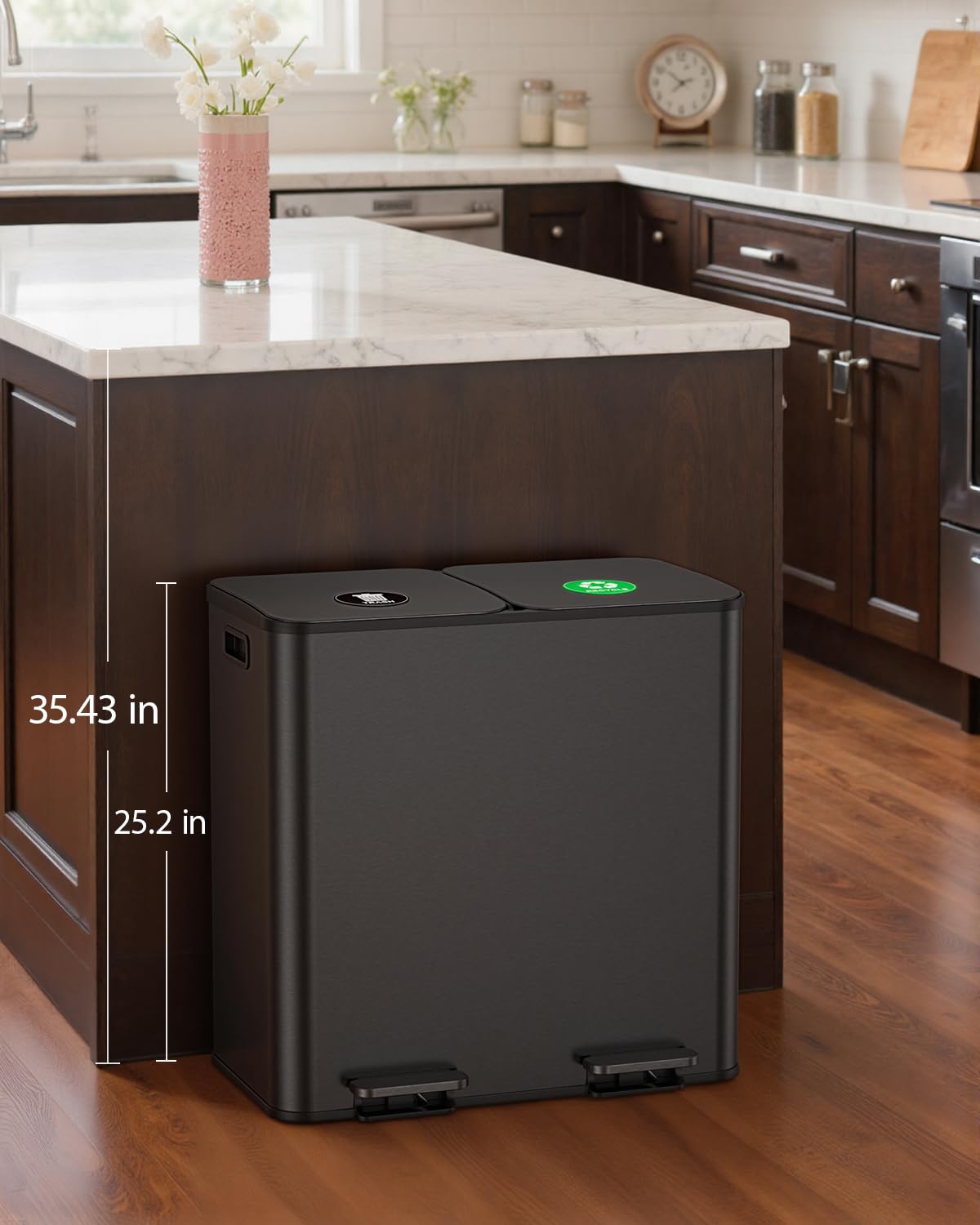 Lovewind Dual Trash and Recycling Bins for Kitchen, 2 * 11-Gallon Stainless Steel Double Trash Can, Step-On Garbage and Recycle Combo, Quiet Close, Pet-Proof, Compatible with 13-Gallon Bags, White