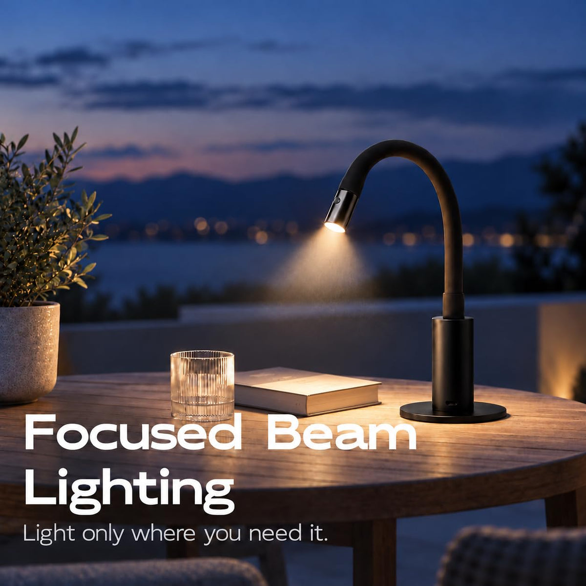 V4Light Reading Lamp, Rechargeable Gooseneck Desk Lamp, Focused LED Light