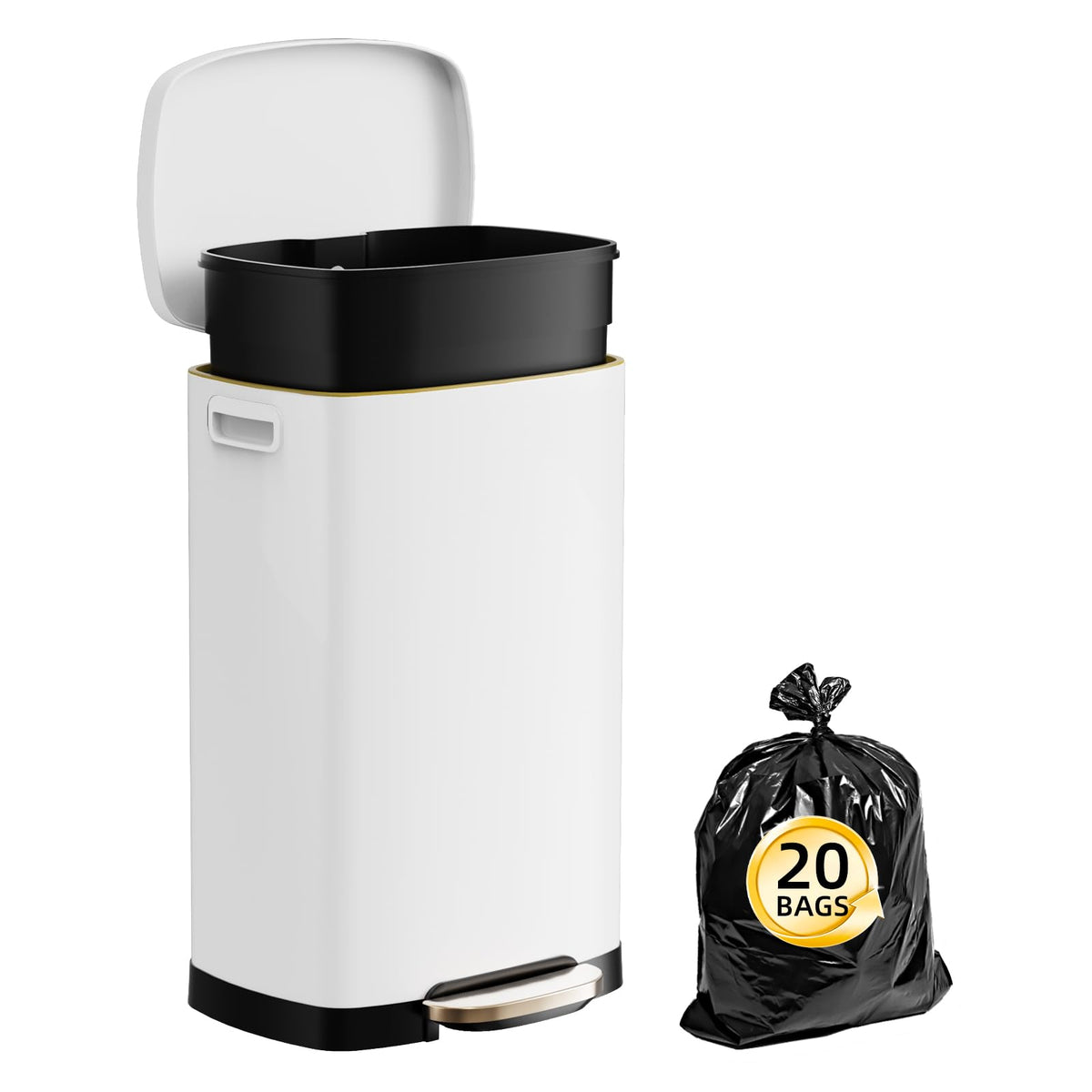 KdbK Kitchen Trash Can with Lid, 13 Gal Stainless Steel Pedal Garbage Can