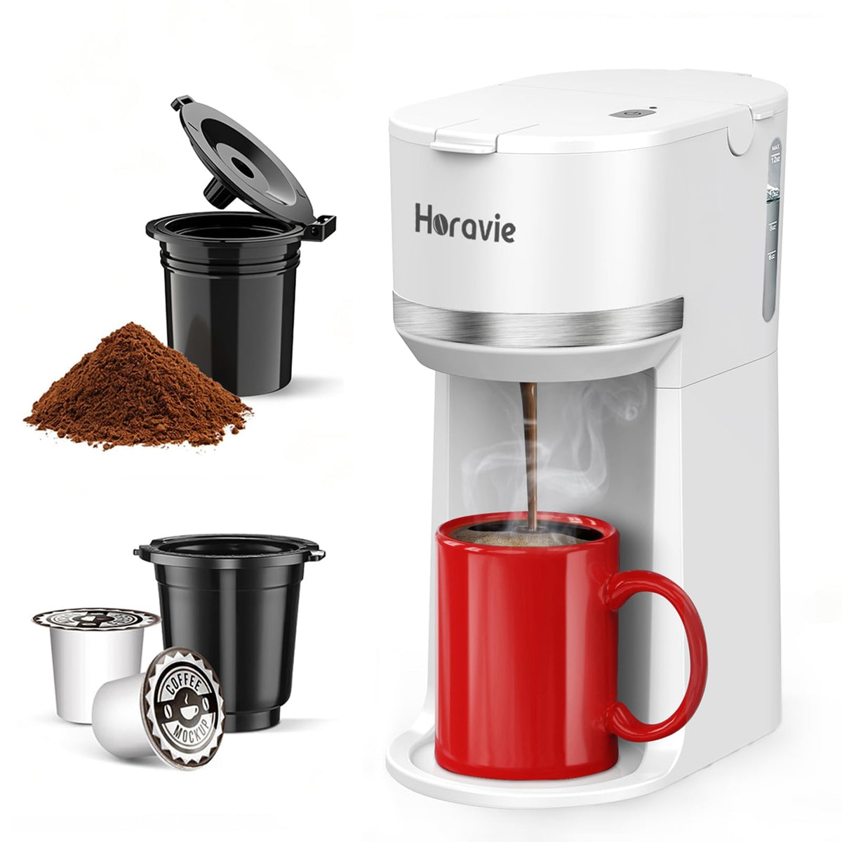 Small Single Serve Coffee Maker for K Cup and Grounds with One Button