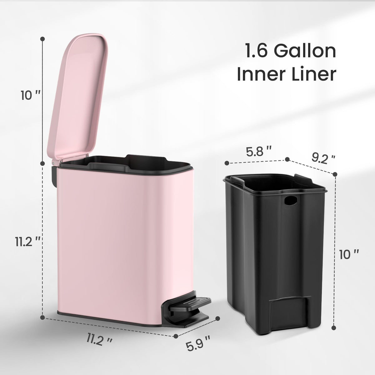 Cesun Small Bathroom Trash Can with Lid, 1.6 Gal, Soft Close, Matte Black