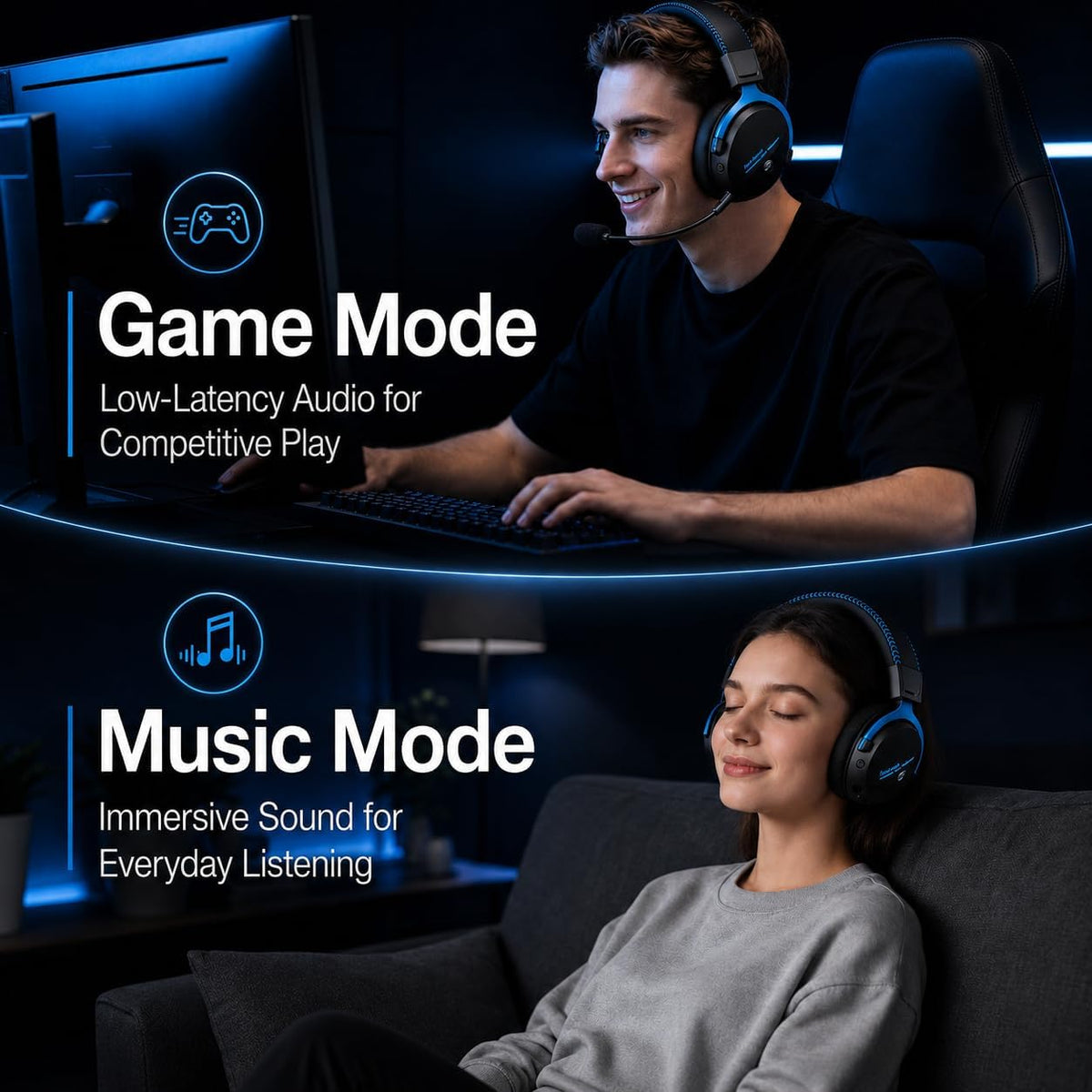 Motast 2.4GHz Wireless Gaming Headset for PC PS5 PS4 Switch,100Hrs, BT6.0